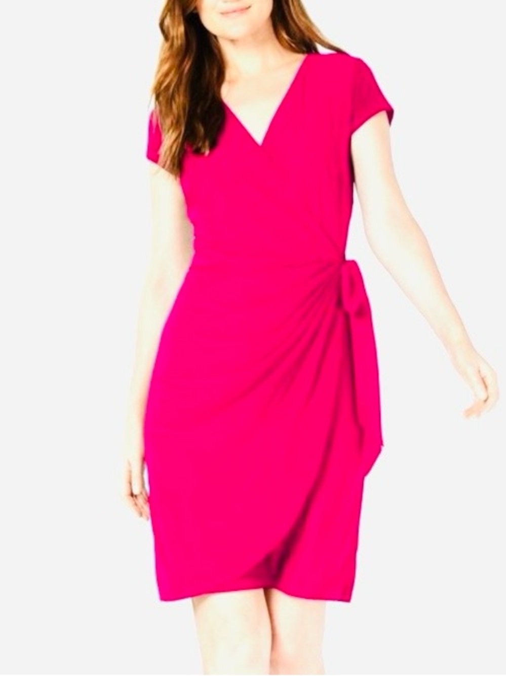INC International Concepts Faux Wrap Fuchsia Stretch Dress Large NWT - Picture 2 of 6